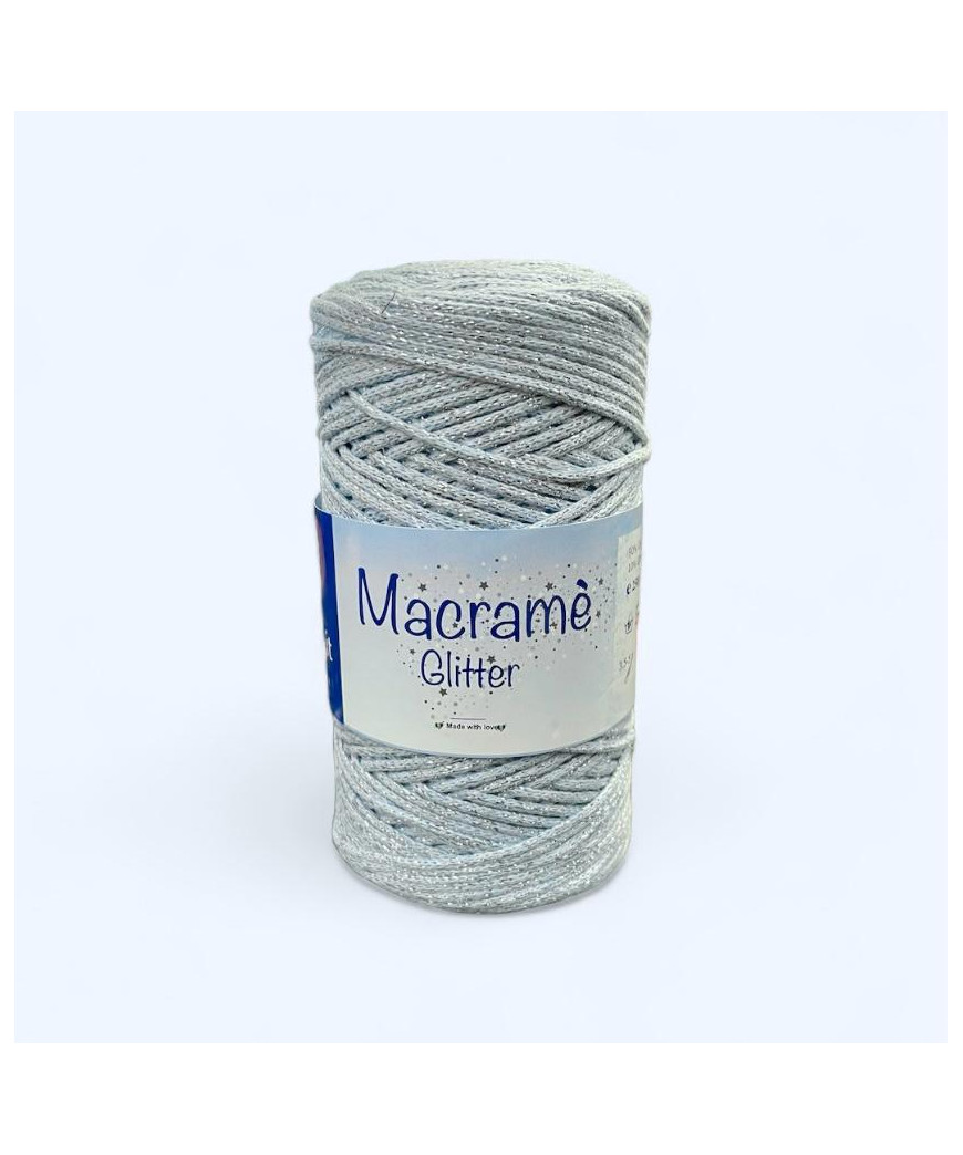 Cordino macramè glitter azzurro lamè argento 250g