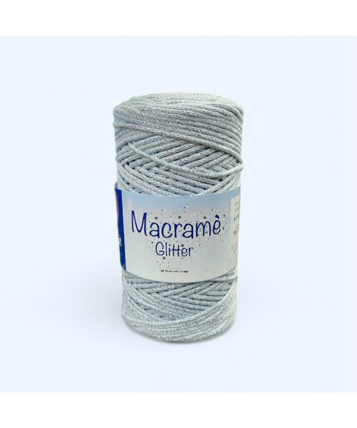 Cordino macramè glitter azzurro lamè argento 250g