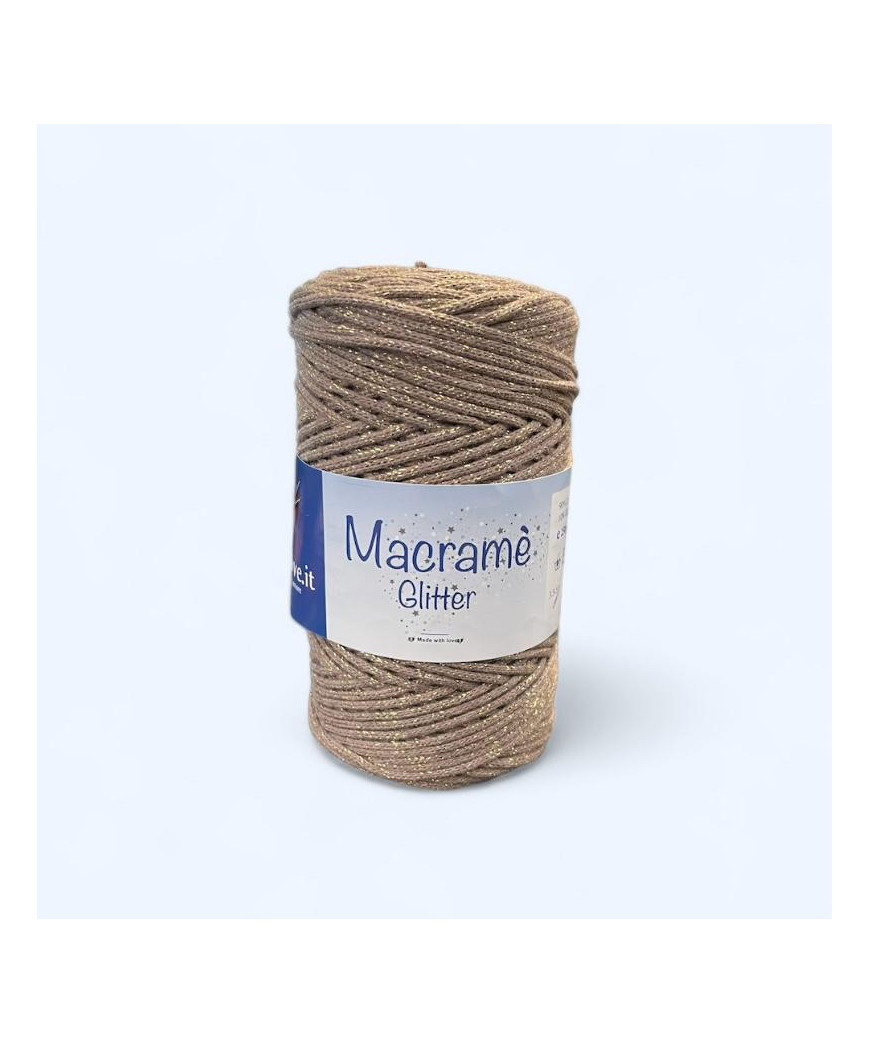 Cordino macramè glitter marrone lamè oro 250g