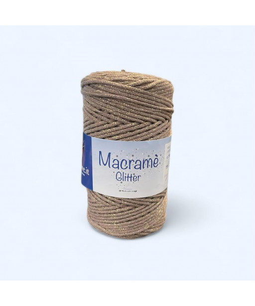 Cordino macramè glitter marrone lamè oro 250g